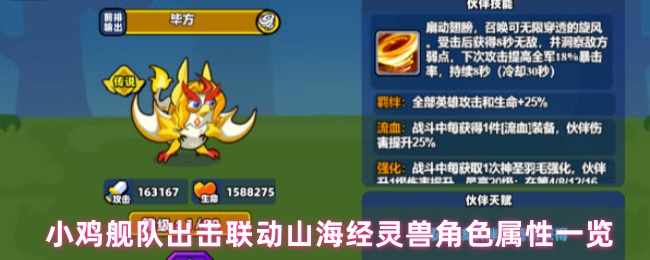 小鸡舰队出击联动山海经灵兽角色属性一览