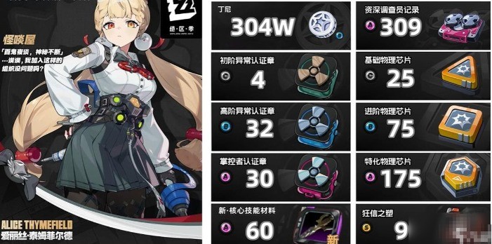 绝区零爱丽丝培养材料大全(图2)