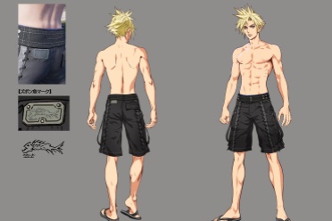 《最终幻想7RE》分享克劳德泳装设定图：致敬扎克斯！