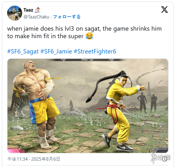 玩家发现《街霸6》沙加特对战杰米腿缩短 是刻意设计？(图2)