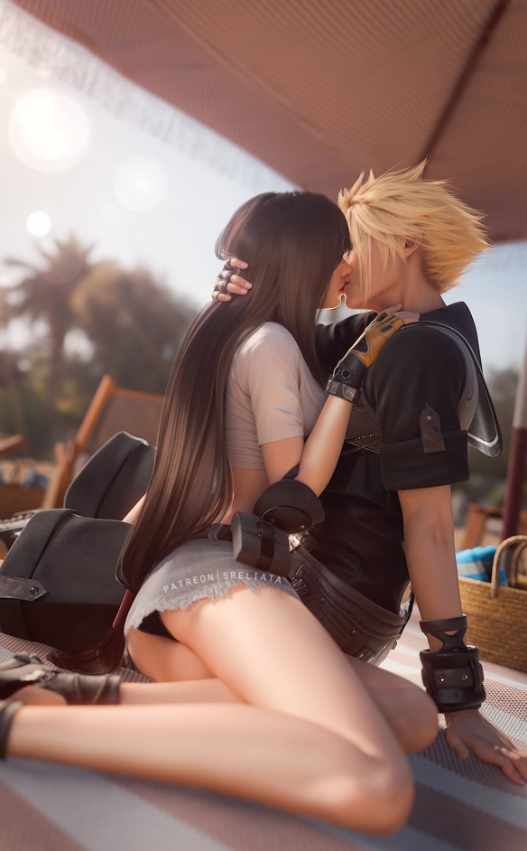 《最终幻想7RE》蒂法3D美图赏：与克劳德激情热吻！(图1)