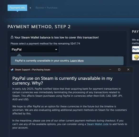 PayPal在Steam上限缩支持货币至六种 引发玩家关注(图2)