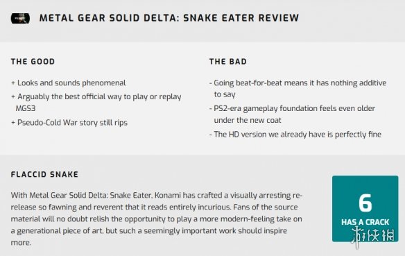 外媒仅为《合金装备RE》打6分：全是重复内容 毫无新意(图1)