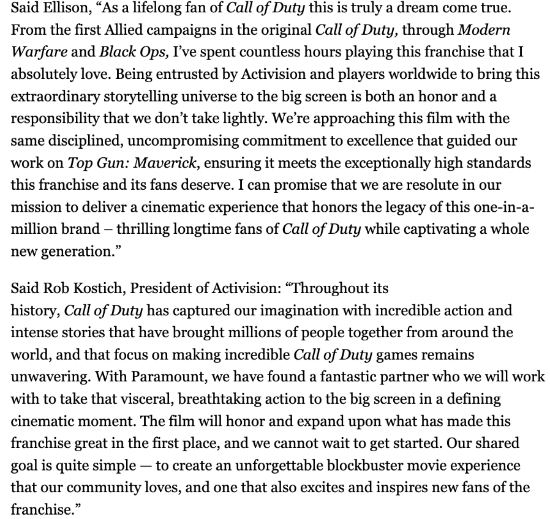 《使命召唤》真人电影强势官宣 动视与派拉蒙强强联手(图2)