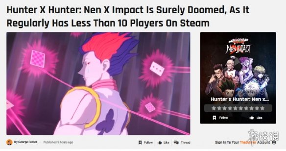 数据拉胯？《全职猎人 念力冲击》在线玩家仅个位数(图1)