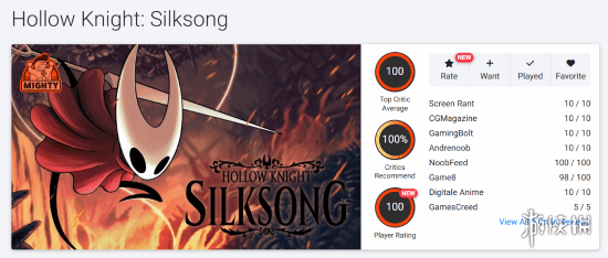 太炸裂了！《空洞骑士：丝之歌》竟获得OC站满分评价(图1)