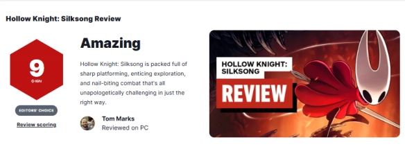 《空洞骑士：丝之歌》IGN 9分：改进巨大 难度恰到好处(图1)