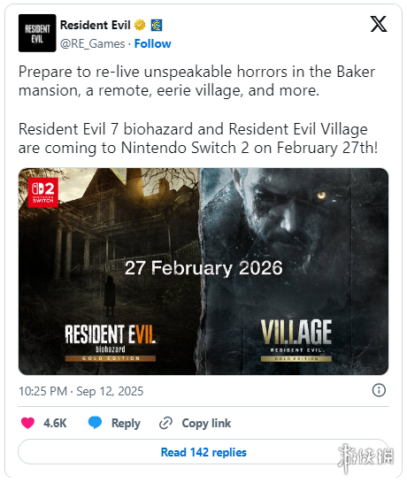 《生化7》《生化8》官宣2026年2月27日登陆Switch2！(图1)