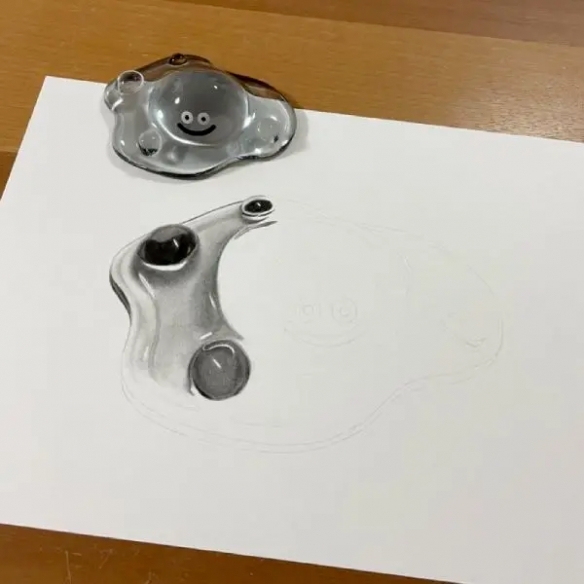 超写实！画师用铅笔绘制《勇者斗恶龙》金属史莱姆(图3)