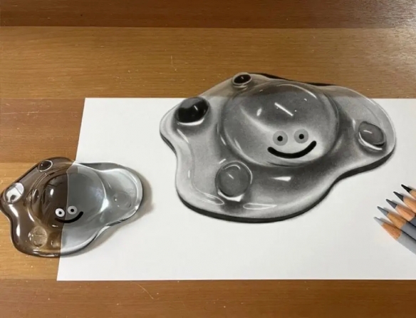 超写实！画师用铅笔绘制《勇者斗恶龙》金属史莱姆(图2)