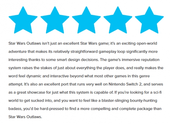 外媒给《星战：亡命之徒》NS2版满分：最棒的移植游戏(图1)