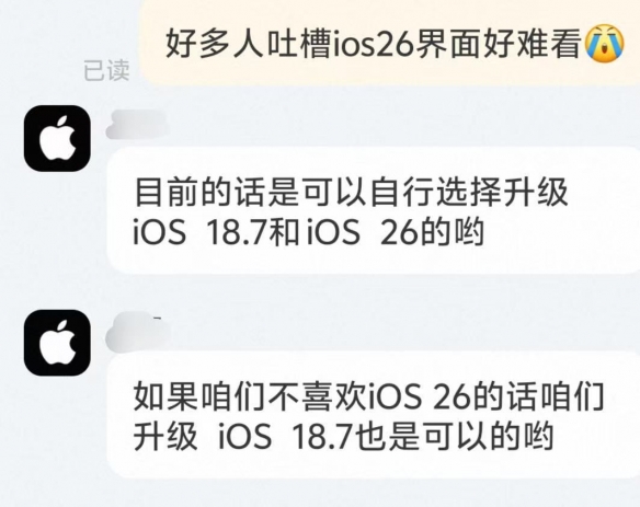 苹果客服回应iOS26太丑：用户可以自行选择升级！(图3)