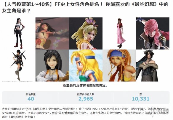 外媒票选《FF》人气美女角色排名：这排名你认可吗?(图1)