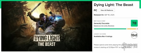 《消逝的光芒：困兽》M站评分：PC版和PS5版均为78分(图1)