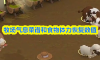 牧场气息菜谱和食物体力恢复数值