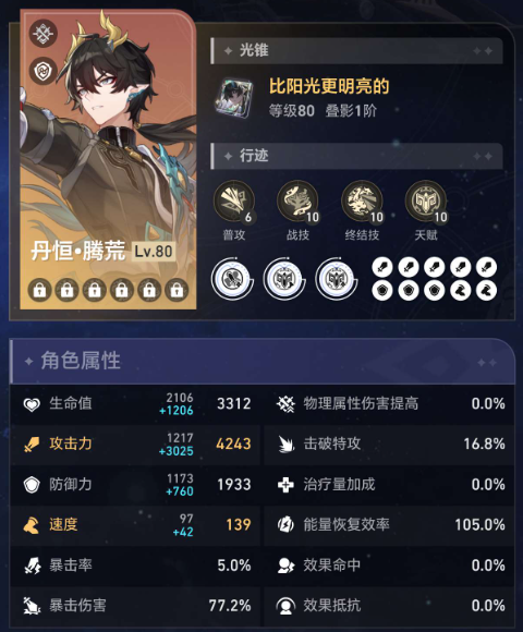 崩坏星穹铁道丹恒腾荒毕业属性介绍