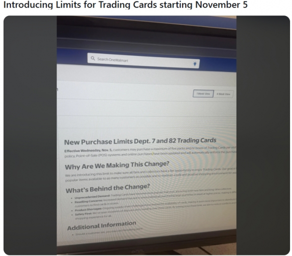 沃尔玛推集换式卡牌限购令：宝可梦卡牌单次限购5盒(图1)