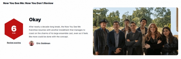 《惊天魔盗团3》IGN评6分：演员魅力与魔术亮点支撑(图1)