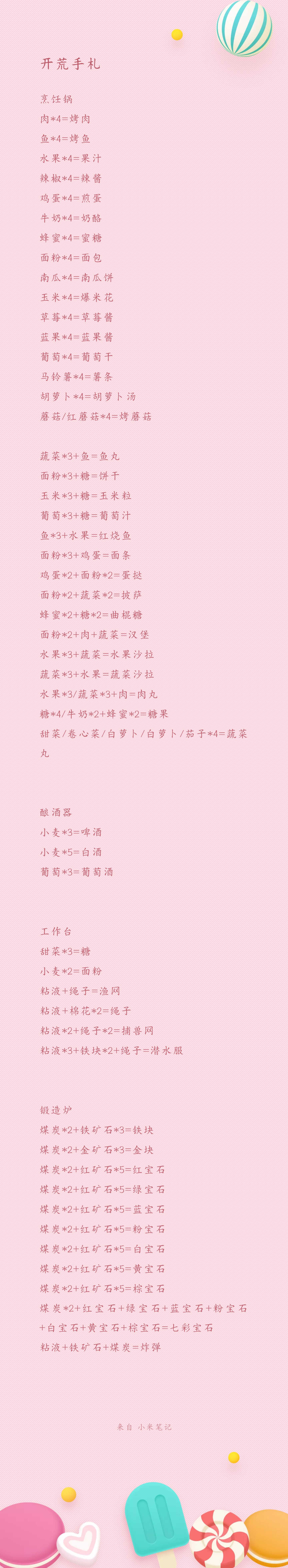 《海岛时光-种田挖矿》各工具制作物品配方汇总