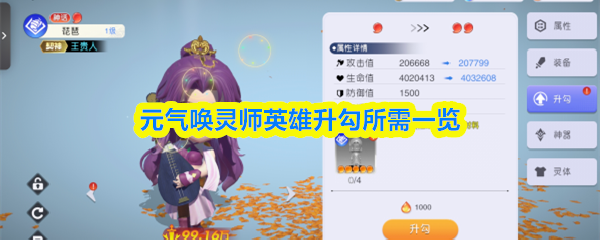 元气唤灵师英雄升勾所需一览