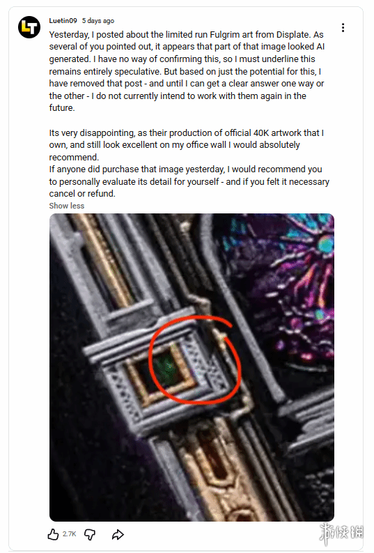 限定海报陷入AI风波！《战锤40K》官方发声明坚决否认(图2)