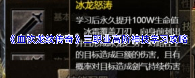 《血饮龙纹传奇》三职业高阶神技学习攻略