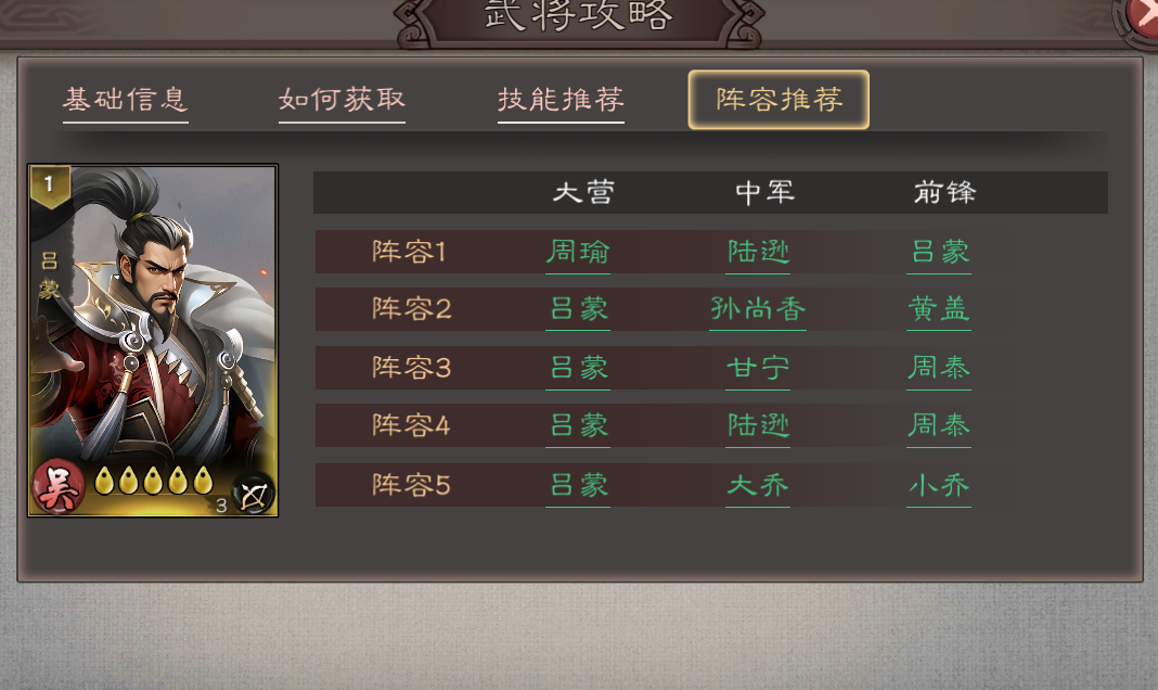 《三国乱世霸王》吕蒙配队推荐